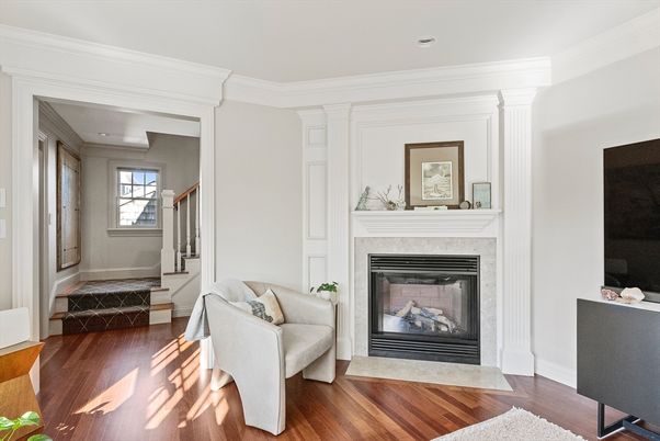 Fireplace, Interior, Recessed Lighting, Wood Texture Flooring