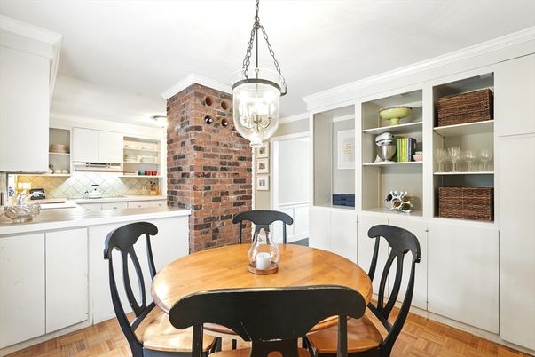 Dining room, Interior, Kitchen, Pendant Lights, Stone Walls, Wood Texture Flooring