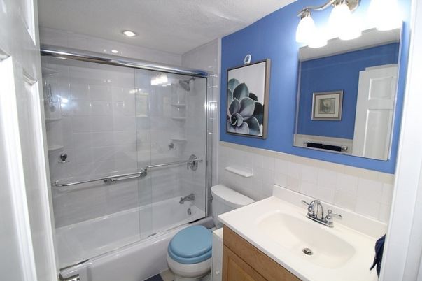 Bathroom, Glass Shower, Interior, Recessed Lighting