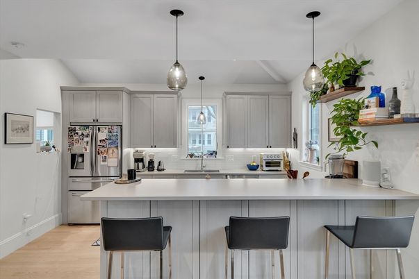 Interior, Kitchen, Pendant Lights, Wood Texture Flooring
