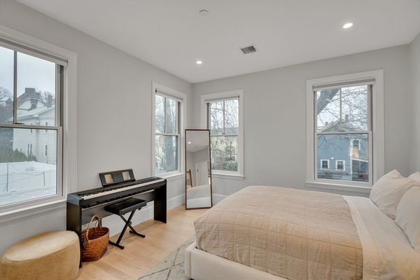 Bedroom, Interior, Recessed Lighting, Wood Texture Flooring