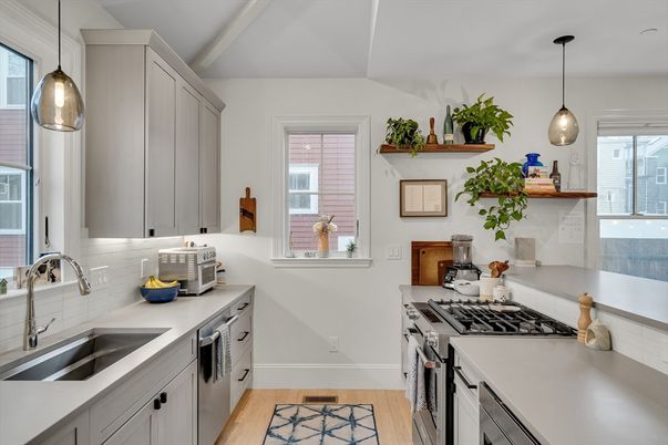 Interior, Kitchen, Pendant Lights, Stainless Steel Appliances, Wood Texture Flooring