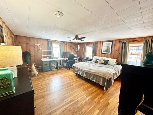 Bedroom, Home Office, Interior, Wood Texture Flooring, Wooden Walls