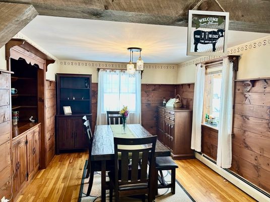 Dining room, Interior, Wood Texture Flooring, Wooden Walls