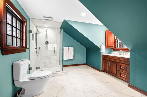 Bathroom, Glass Shower, Interior, Marble, Marble Walls, Recessed Lighting