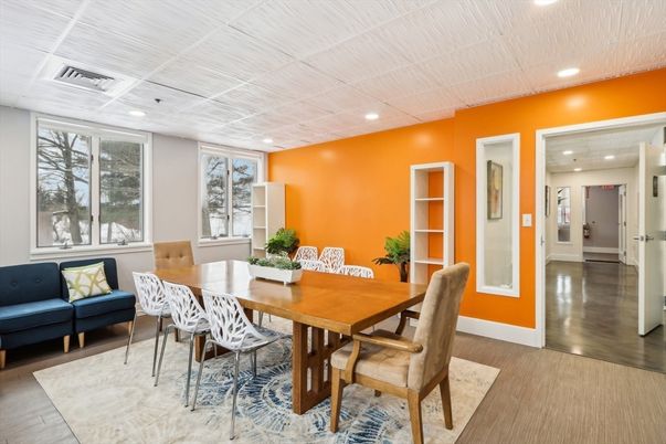 Dining room, Interior, Recessed Lighting, Wood Texture Flooring
