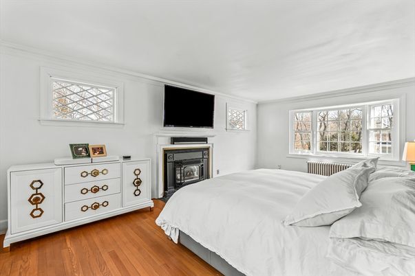 Bedroom, Fireplace, Interior, Wood Texture Flooring