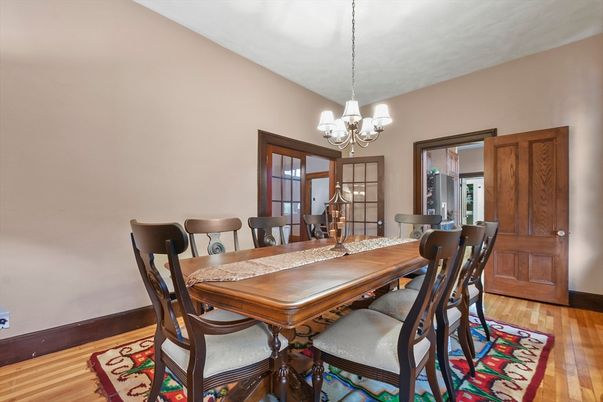 Chandelier, Dining room, Interior, Wood Texture Flooring