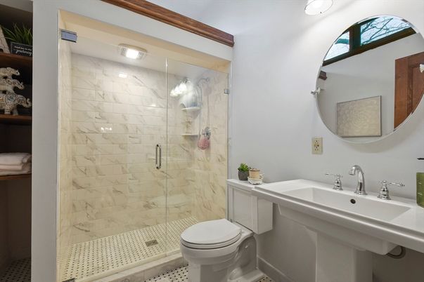 Bathroom, Glass Shower, Interior, Marble Walls