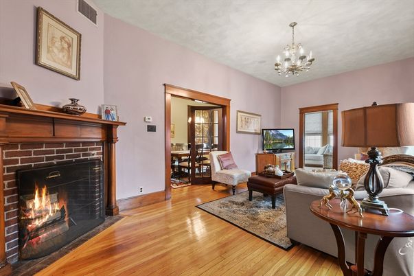 Chandelier, Fireplace, Interior, Living room, Wood Texture Flooring