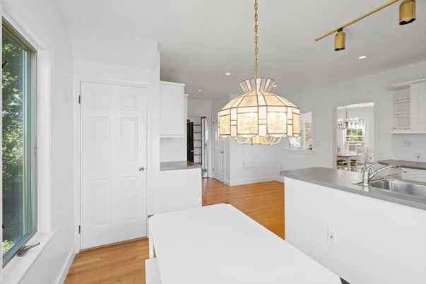 Interior, Kitchen, Pendant Lights, Recessed Lighting, Wood Texture Flooring