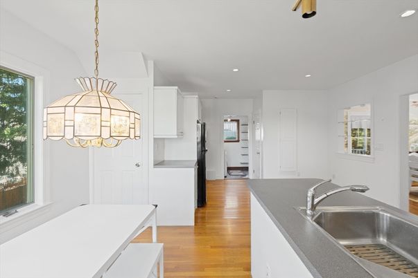 Interior, Kitchen, Pendant Lights, Recessed Lighting, Wood Texture Flooring