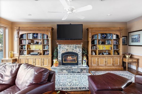 Fireplace, Interior, Recessed Lighting, Wood Texture Flooring