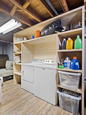 Interior, Utility Closets, Washer, Wooden Beams, Wooden Ceilings, Wood Texture Flooring