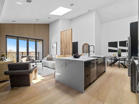 Dining room, Interior, Kitchen, Living room, Recessed Lighting, Wood Texture Flooring