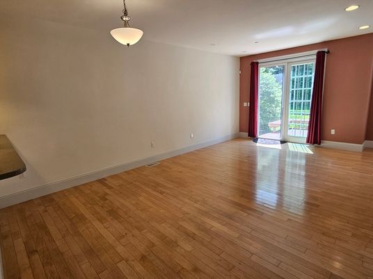 Empty room, Interior, Pendant Lights, Recessed Lighting, Wood Texture Flooring