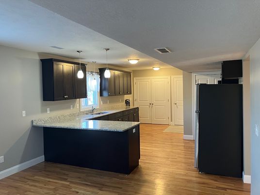 Interior, Kitchen, Pendant Lights, Wood Texture Flooring