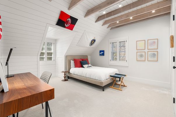 Bedroom, Home Office, Interior, Recessed Lighting, Wooden Beams
