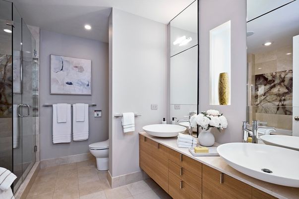 Bathroom, Dual Sink Vanities, Glass Shower, Interior, Recessed Lighting
