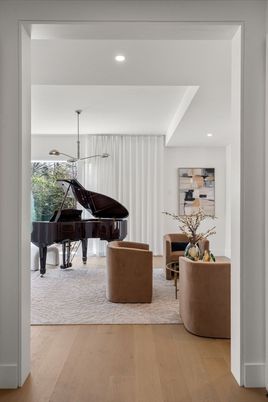 Interior, Living room, Piano, Recessed Lighting, Wood Texture Flooring