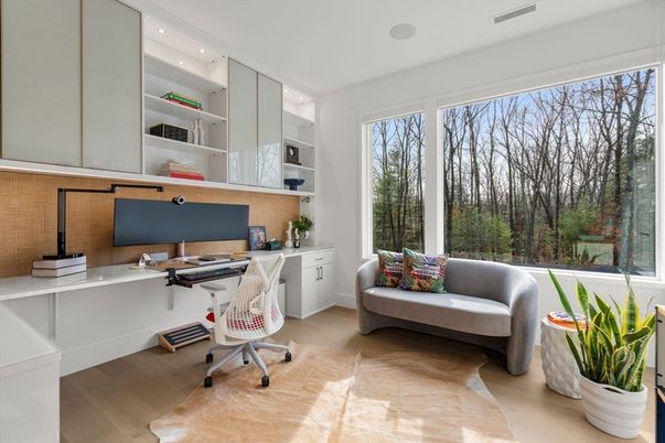Home Office, Interior, Recessed Lighting, Wood Texture Flooring