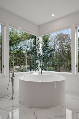 Bathroom, Free Standing Baths, Interior, Marble, Recessed Lighting