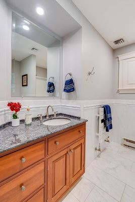 Bathroom, Dual Sink Vanities, Interior, Marble, Recessed Lighting