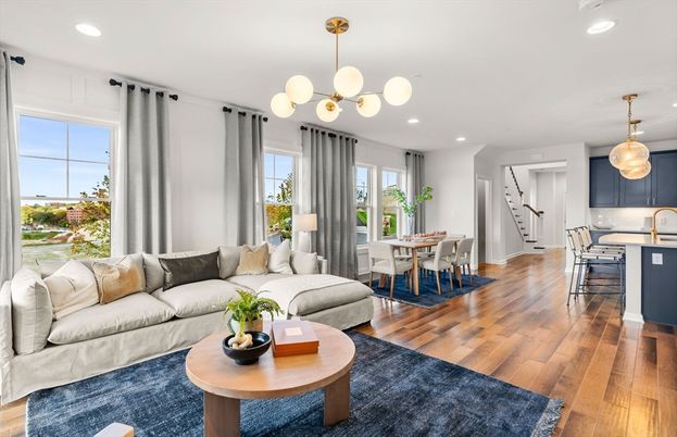 Dining room, Interior, Kitchen, Living room, Pendant Lights, Recessed Lighting, Wood Texture Flooring