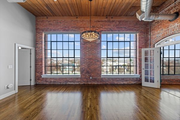 Empty room, Interior, Pendant Lights, Stone Walls, Wooden Beams, Wooden Ceilings, Wood Texture Flooring