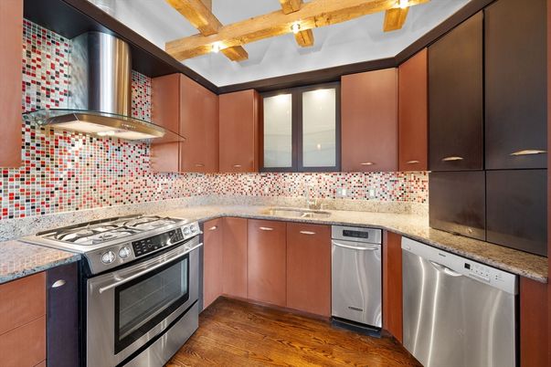 Interior, Kitchen, Stainless Steel Appliances, Wooden Beams, Wood Texture Flooring
