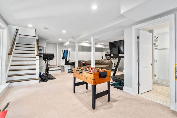 Fitness Equipment, Game Room, Interior, Recessed Lighting, Wood Texture Flooring