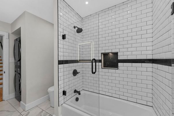 Bathroom, Glass Shower, Interior, Marble, Recessed Lighting
