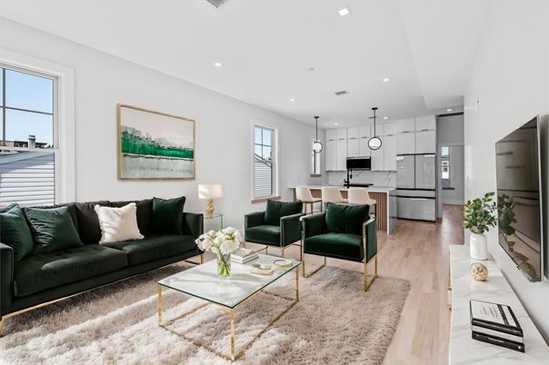 Interior, Kitchen, Living room, Pendant Lights, Recessed Lighting, Stainless Steel Appliances, Wood Texture Flooring