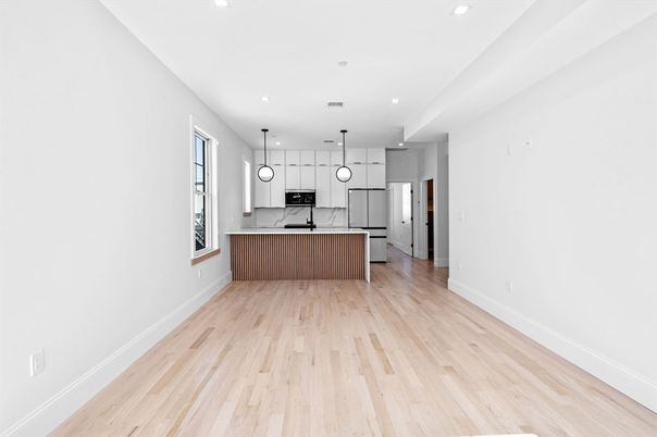 Interior, Kitchen, Pendant Lights, Recessed Lighting, Wood Texture Flooring