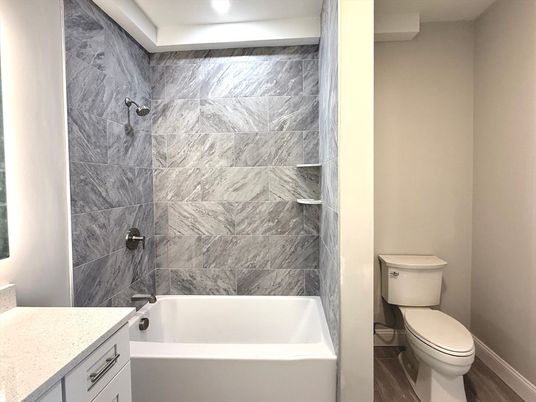 Bathroom, Interior, Marble Walls, Wood Texture Flooring