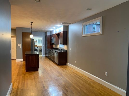 Interior, Kitchen, Pendant Lights, Recessed Lighting, Wood Texture Flooring