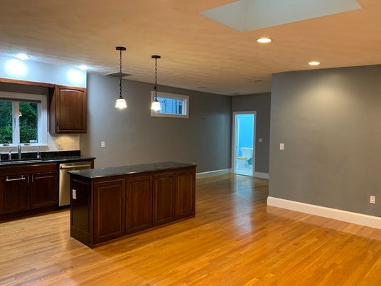 Interior, Kitchen, Pendant Lights, Recessed Lighting, Wood Texture Flooring