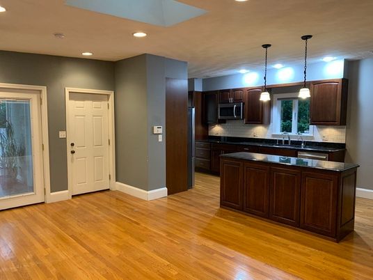 Interior, Kitchen, Pendant Lights, Recessed Lighting, Wood Texture Flooring