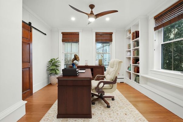 Home Office, Interior, Recessed Lighting, Wood Texture Flooring