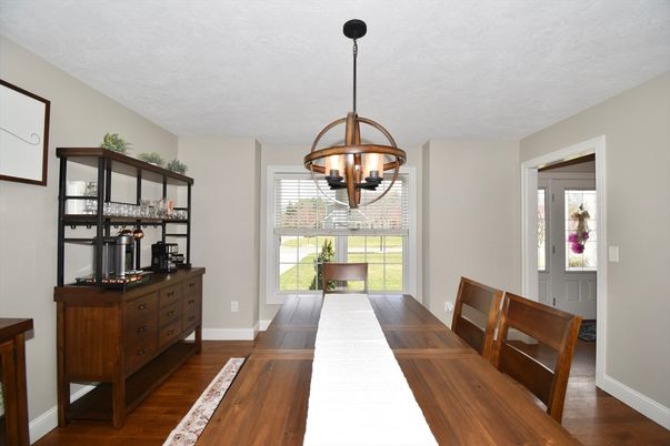 Chandelier, Dining room, Interior, Wood Texture Flooring