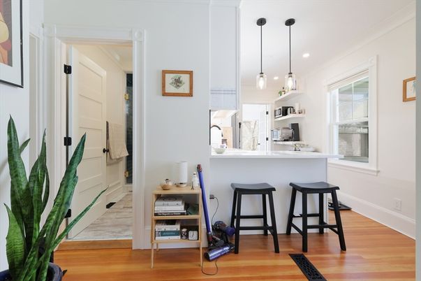 Interior, Kitchen, Pendant Lights, Recessed Lighting, Wood Texture Flooring
