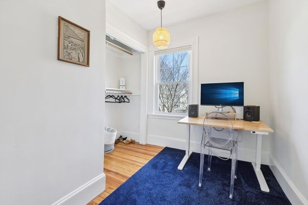 Home Office, Interior, Pendant Lights, Wood Texture Flooring
