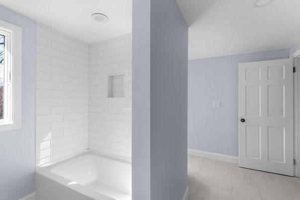 Bathroom, Interior, Recessed Lighting, Wood Texture Flooring