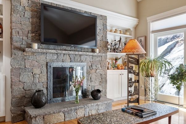 Fireplace, Interior, Stone Walls, Wood Texture Flooring