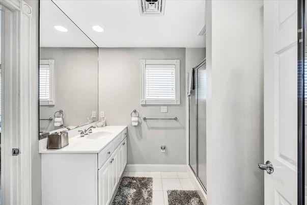 Bathroom, Dual Sink Vanities, Glass Shower, Interior, Recessed Lighting