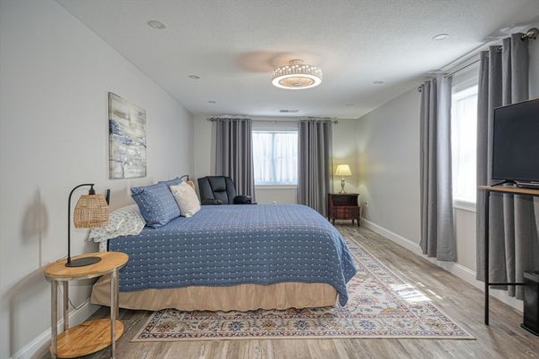 Bedroom, Interior, Recessed Lighting, Wood Texture Flooring