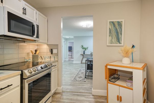 Interior, Kitchen, Stainless Steel Appliances, Wood Texture Flooring