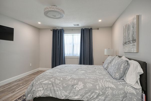 Bedroom, Interior, Recessed Lighting, Wood Texture Flooring