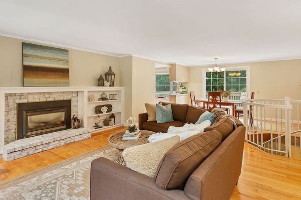 Chandelier, Dining room, Fireplace, Interior, Living room, Wood Texture Flooring