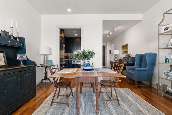 Dining room, Interior, Kitchen, Recessed Lighting, Wood Texture Flooring